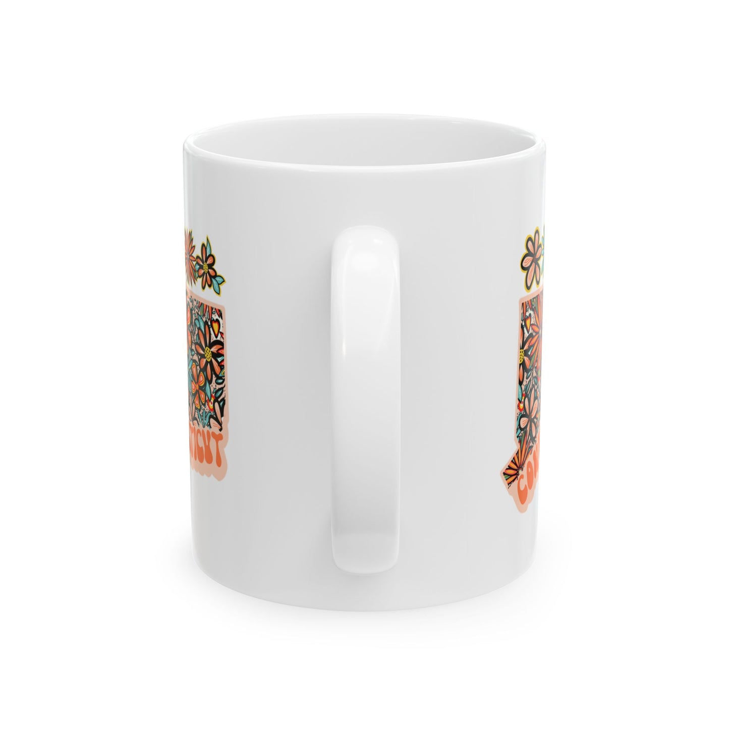 Retro 70s Flowers Connecticut Ceramic Mug 11 oz and 15 oz