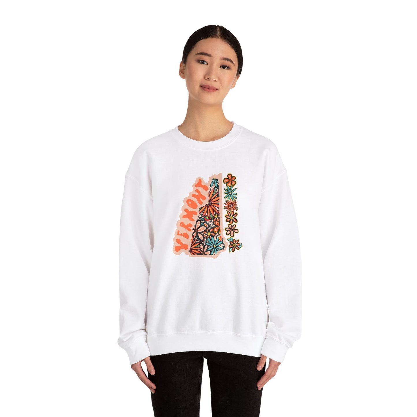 Retro 70s Flowers Vermont State Design — Heavy Blend™ Crewneck Sweatshirt