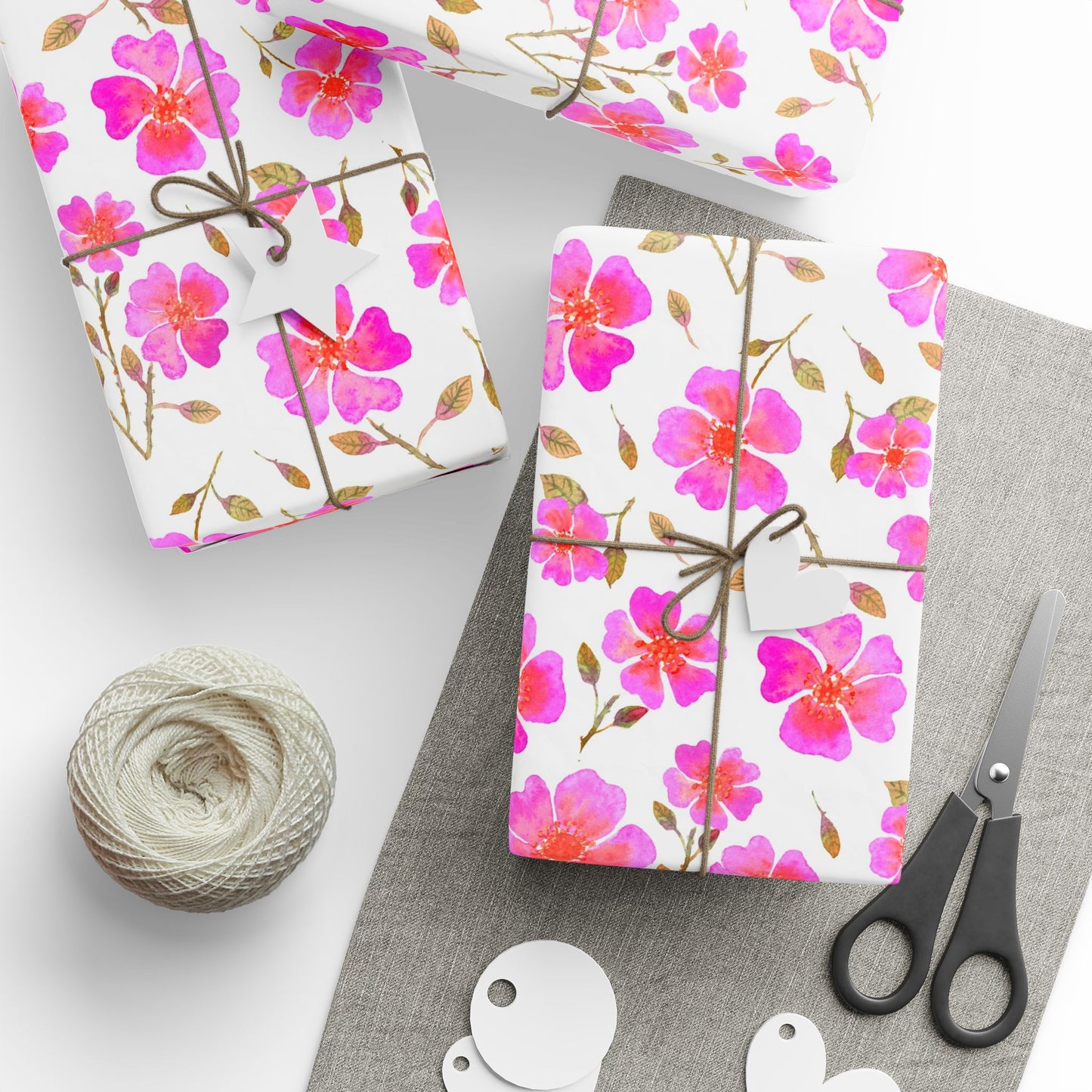 Hot Pink Wild Roses Wrapping Papers