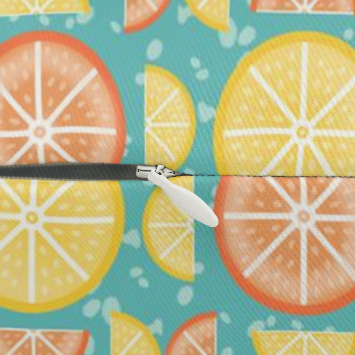 Citrus Slices Lumbar Pillow: Vibrant Orange and Lemon Design on Turquoise Background