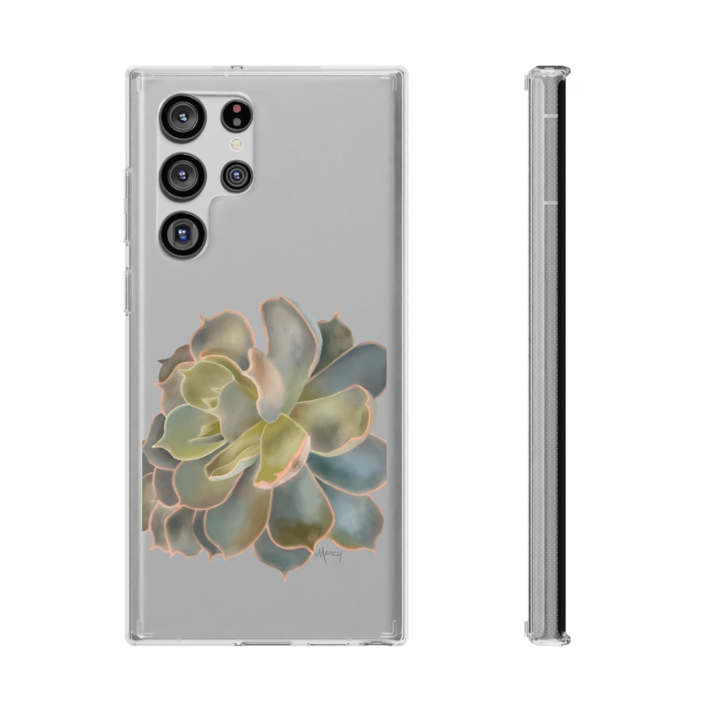 Gray and Green Succulent Clear Cases