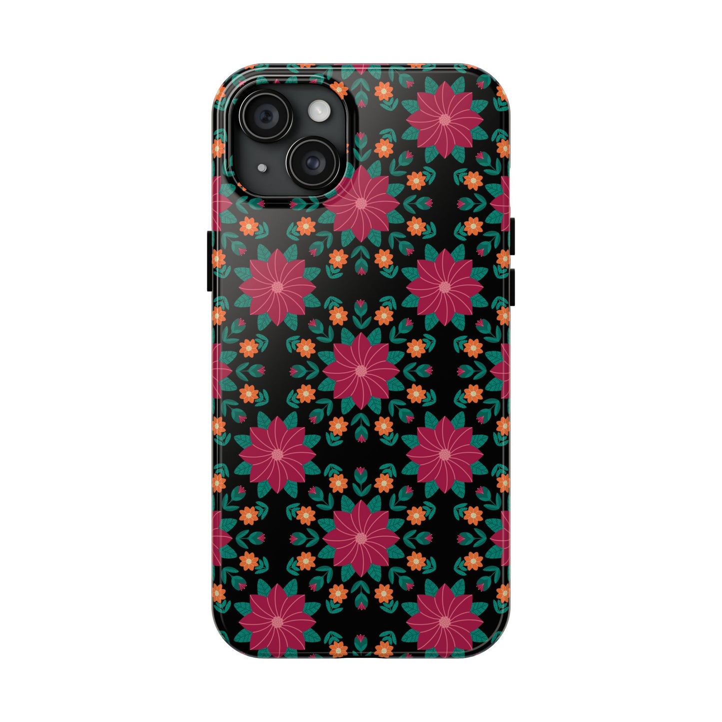 Poinsettias (pink and teal) Tough Phone Cases