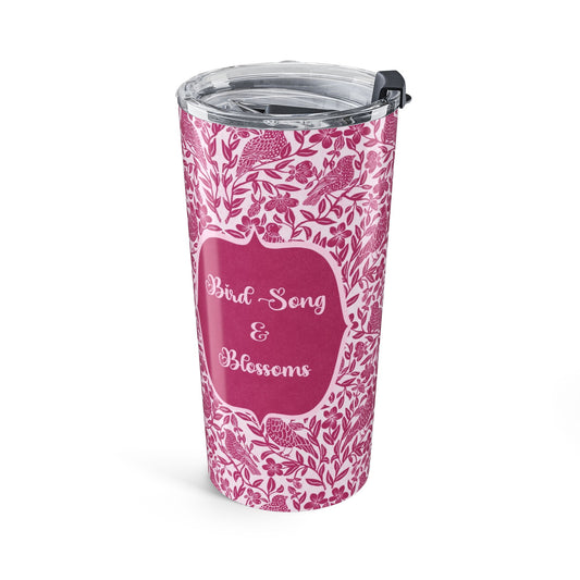 Bird Song & Blossoms 20oz Pink Floral Tumbler — Insulated Travel Cup