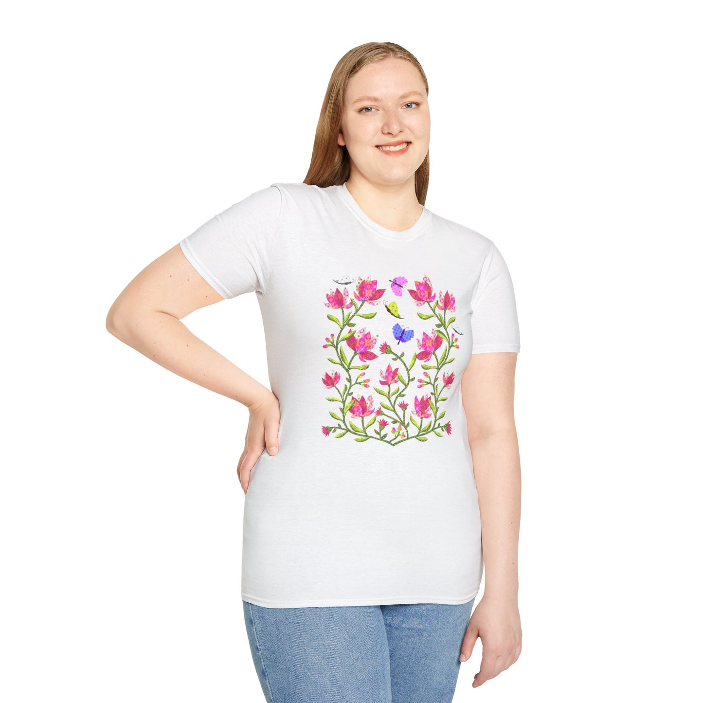 Pink Magnolias and Butterflies Collage Softstyle T-Shirt