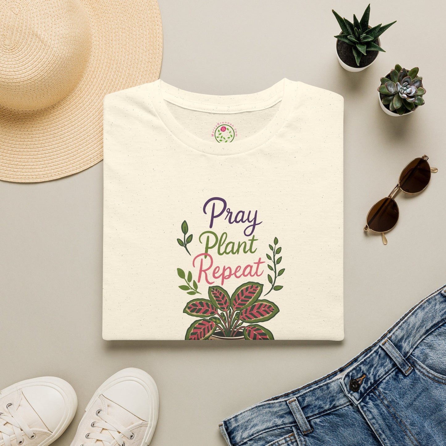 Prayer Plant Tee — “Pray Plant Repeat” Graphic T‑Shirt for Plant Lovers