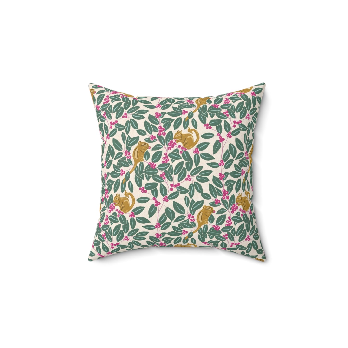 Wintergreen and Chipmunks Spun Polyester Square Pillow