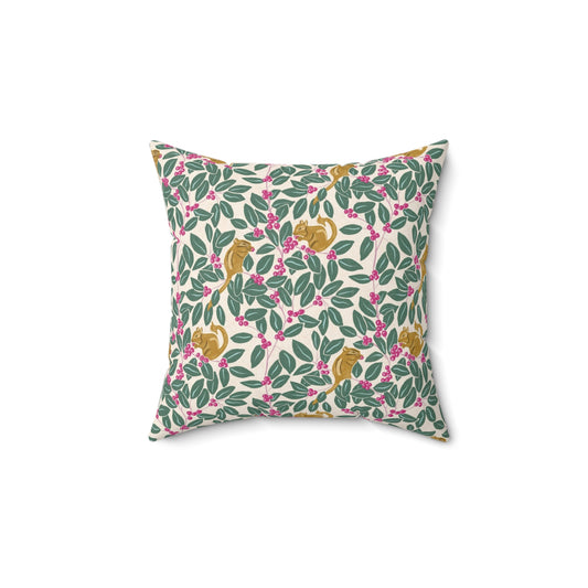 Wintergreen and Chipmunks Spun Polyester Square Pillow