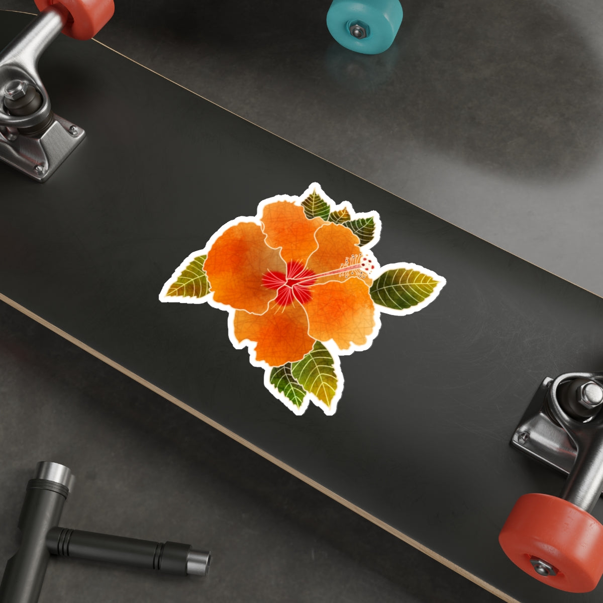 Orange Hibiscus with Leaves Hibiscus Die-Cut Stickers