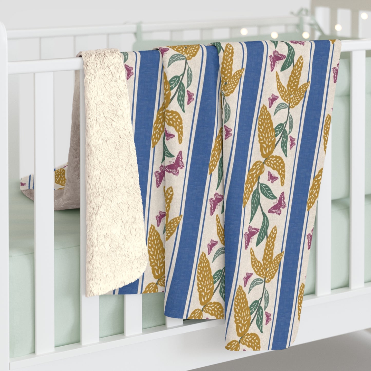 Goldenrod and Butterflies with Monet Quote Sherpa Fleece Blanket