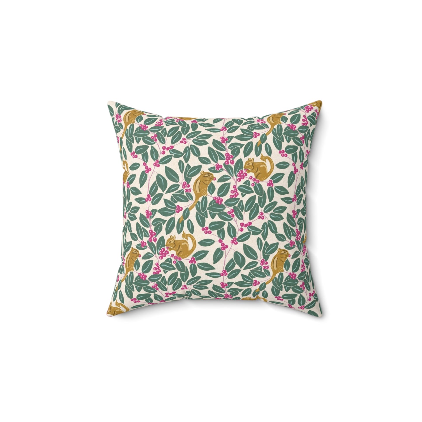 Wintergreen and Chipmunks Spun Polyester Square Pillow