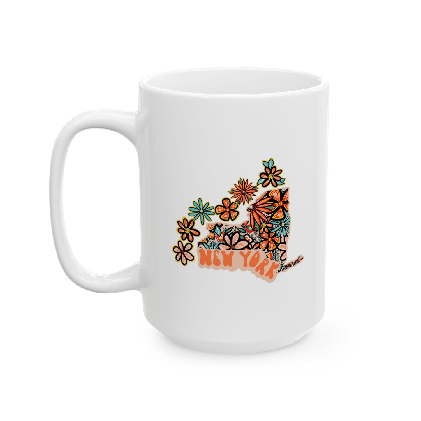 Retro 70s Flowers New York Ceramic Mug 11 oz and 15 oz