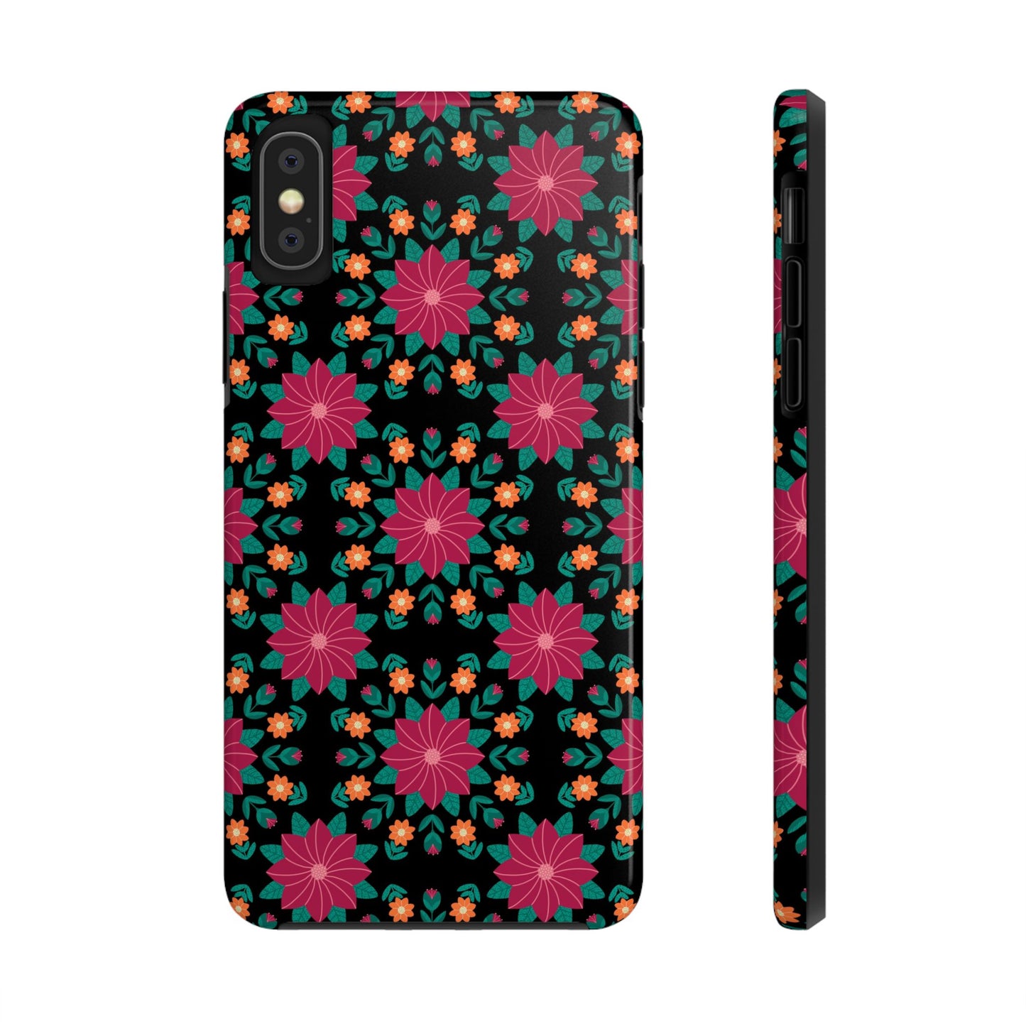 Poinsettias (pink and teal) Tough Phone Cases