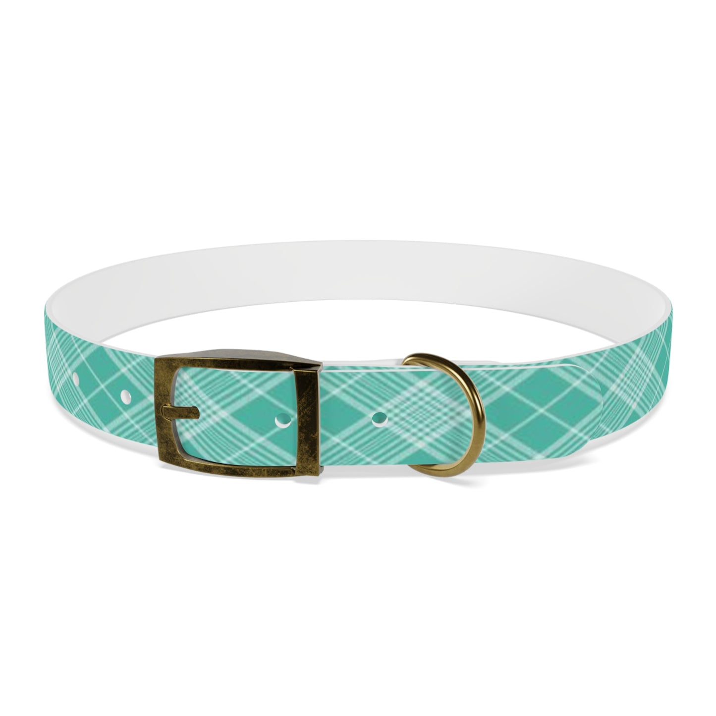Turquoise and White Plaid Dog Collar