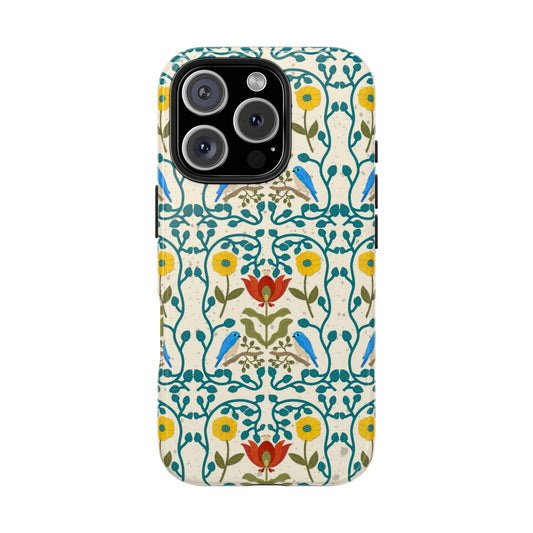 Scandi Birds and Flowers Tough Phone Cases