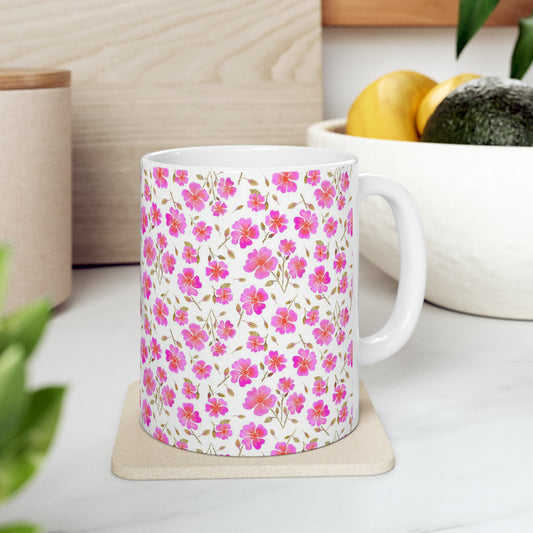 Hot Pink Wild Roses Mug Ceramic Mug 11oz