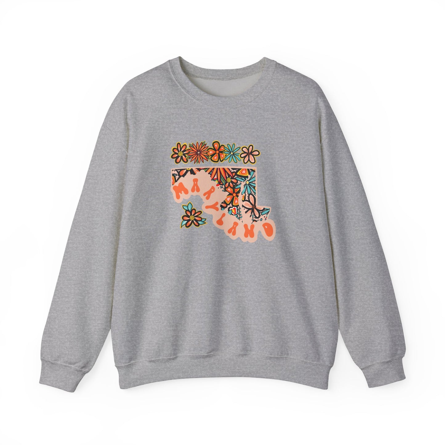 Retro 70s Flowers Maryland State Design — Heavy Blend™ Crewneck Sweatshirt