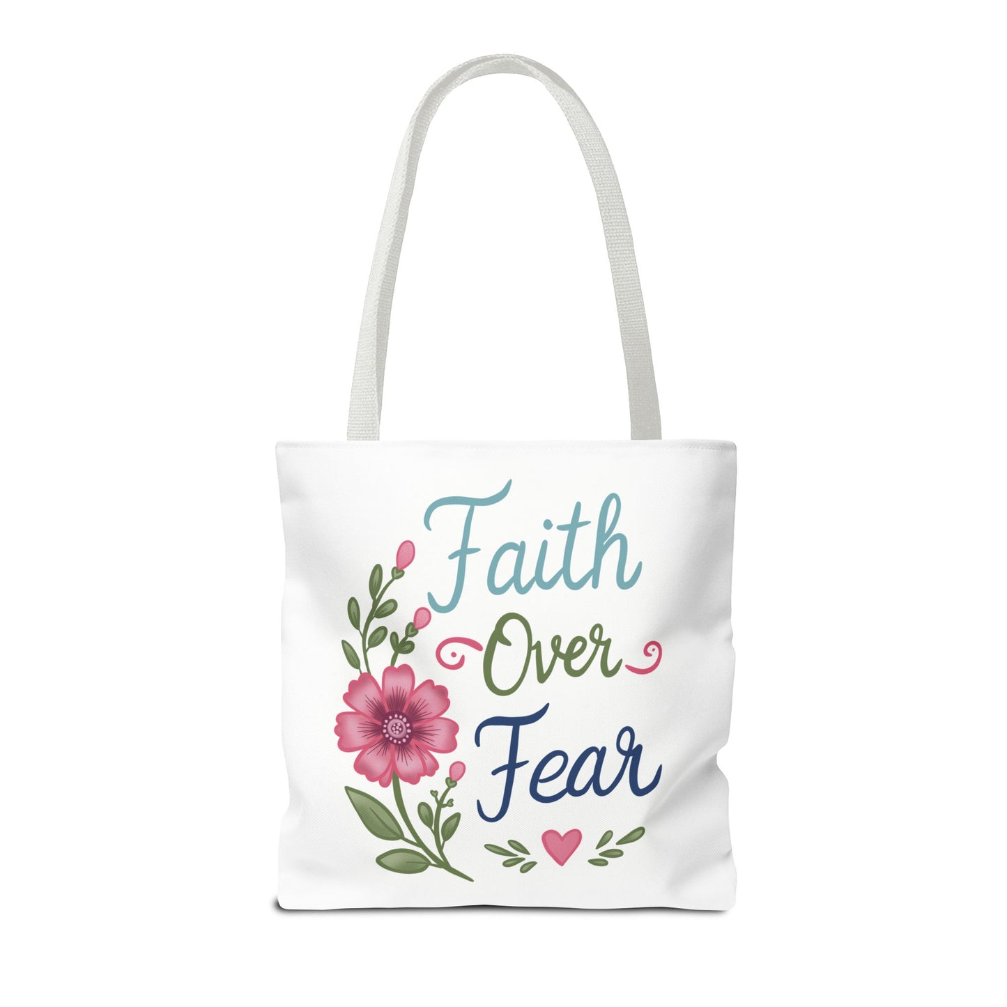 Faith Over Fear Floral Tote Bag — Inspirational Scripture Canvas Bag