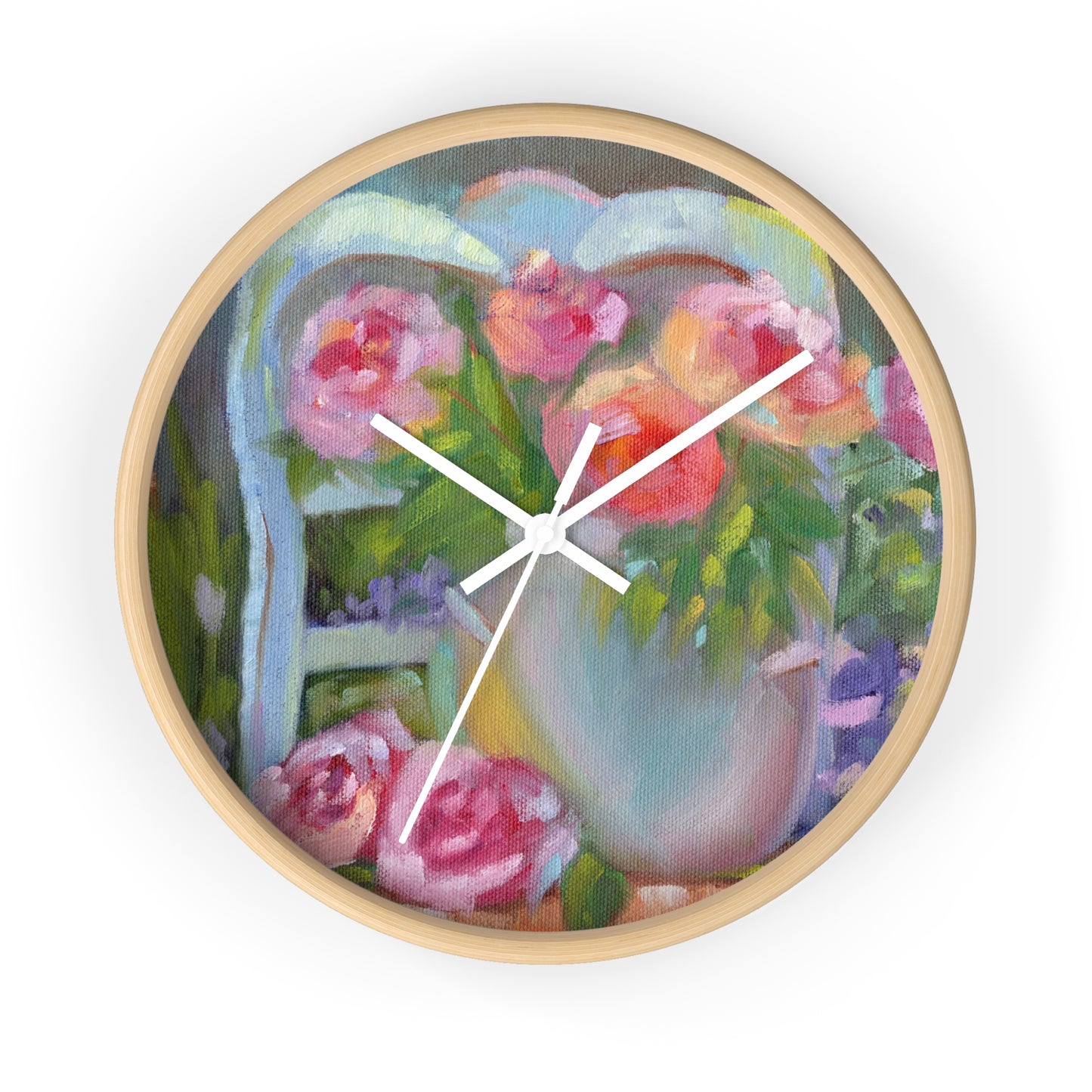 French Chair & Roses Wall Clock — Pastel Garden Home Decor