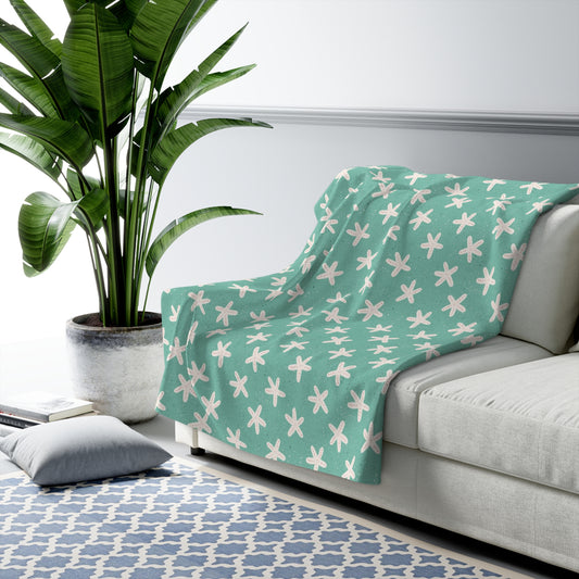 Starfish on Sea Green Sherpa Fleece Blanket