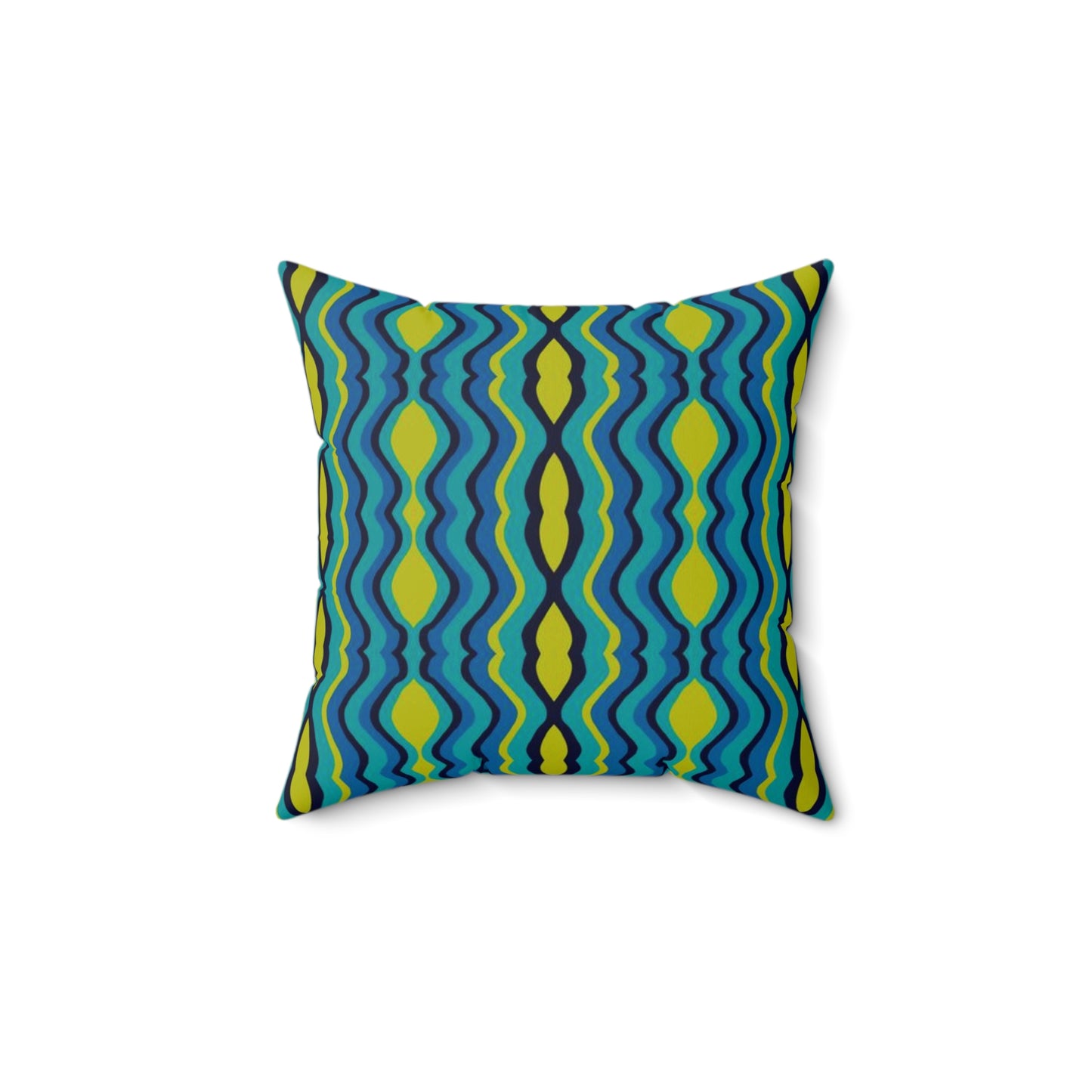 Boho Psychadelic Wavy Stripes Square Spun Polyester Pillow