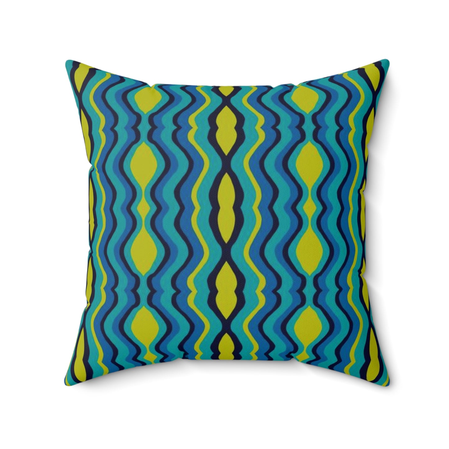 Boho Psychadelic Wavy Stripes Square Spun Polyester Pillow