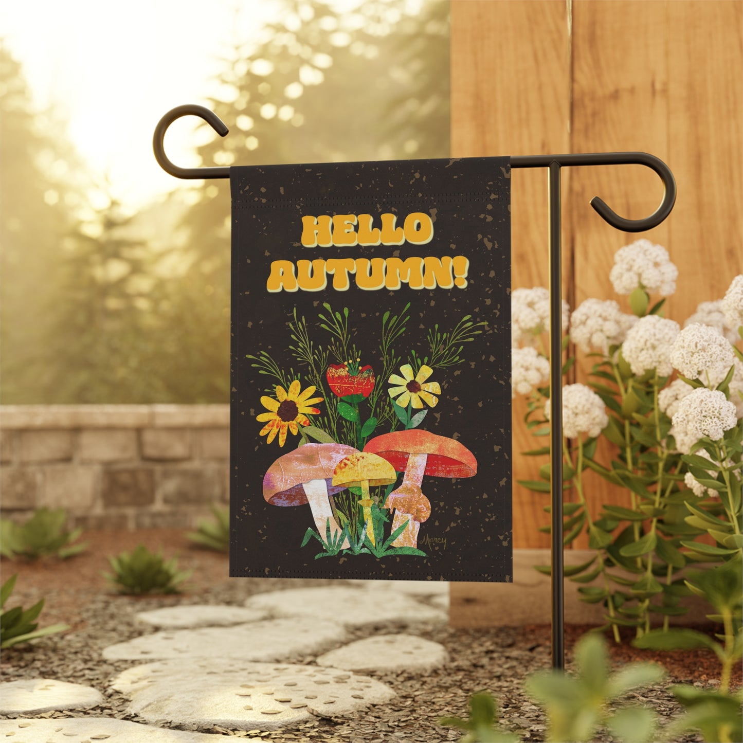 Shrooms n Fleurs Collage Hello Autumn Garden Banner
