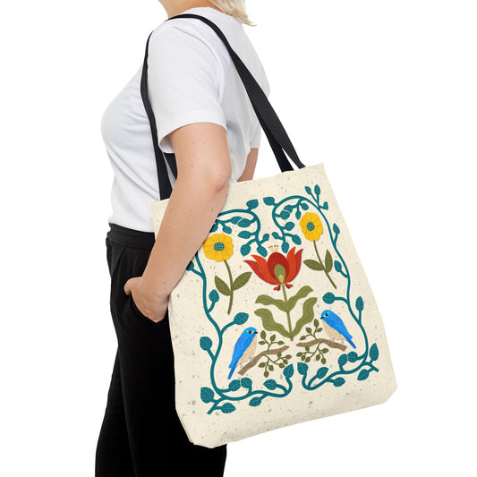 Scandi Birds and Flowers Tote Bag