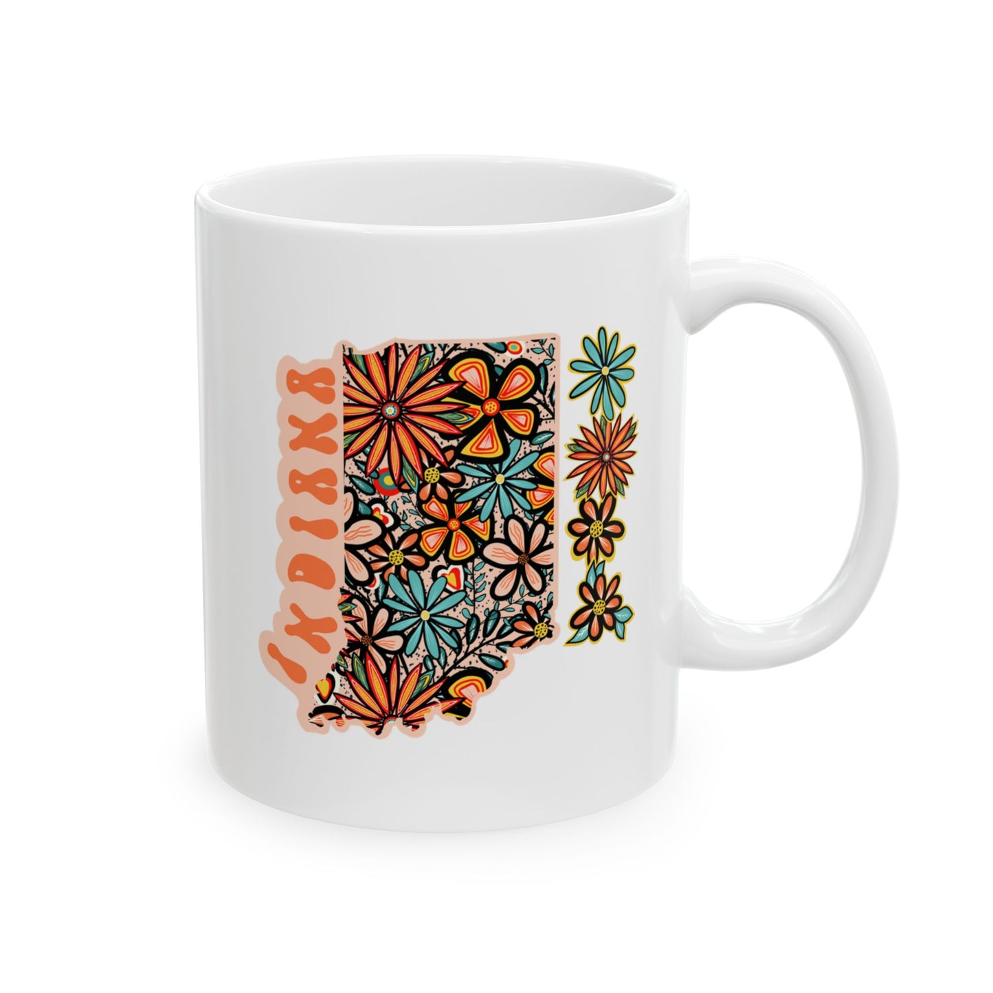 Retro 70s Flowers Indiana Ceramic Mug 11 oz and 15 oz