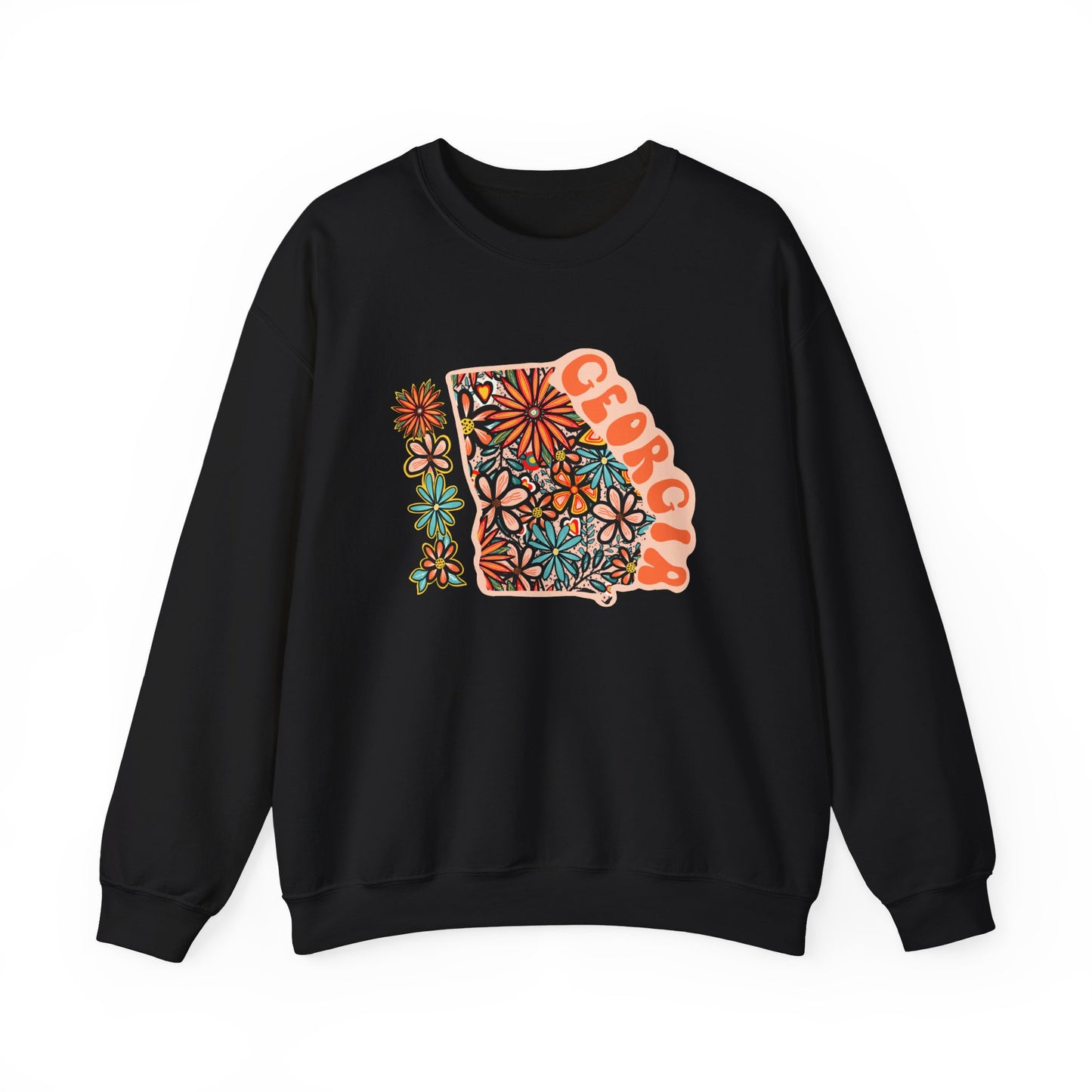 Retro 70s Flowers Georgia State Design — Heavy Blend™ Crewneck Sweatshirt