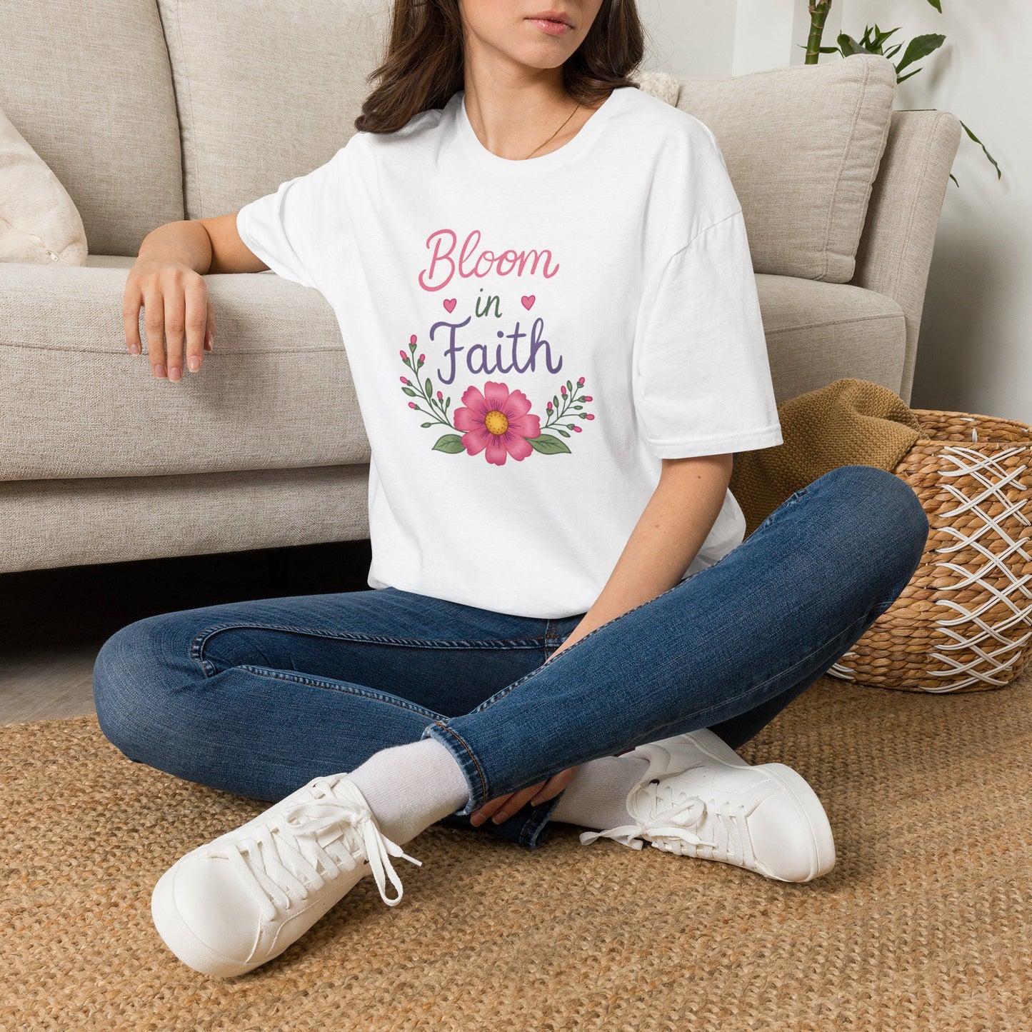 Bloom in Faith T-Shirt — Floral Inspirational Christian Tee