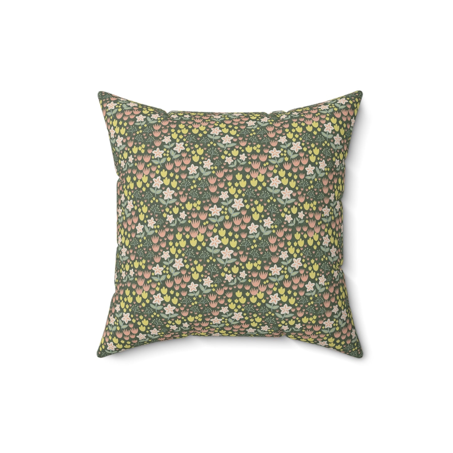 Elderflower Ditzy on Green Spun Polyester Square Pillow