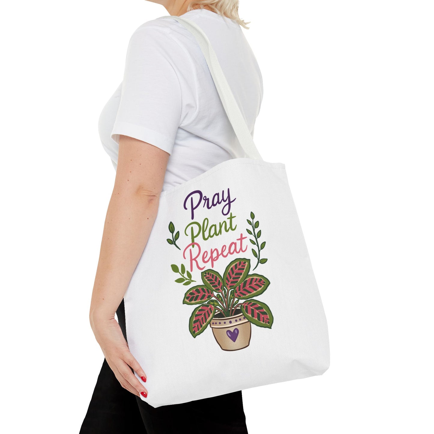 Pray Plant Repeat Tote Bag – Botanical Faith Canvas Shopper