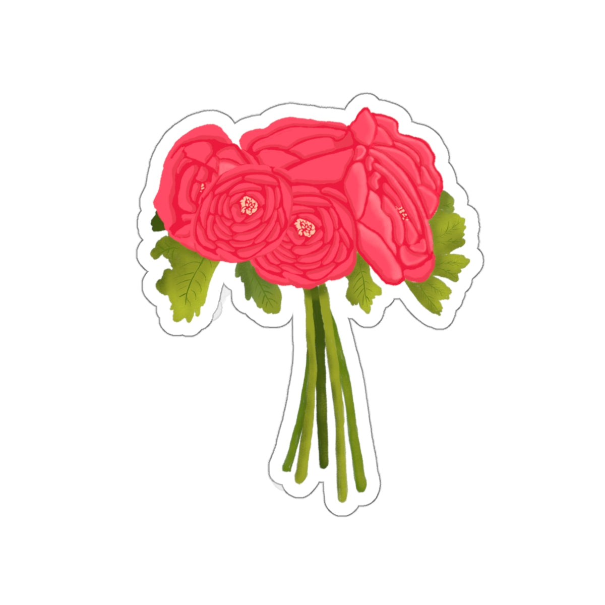 Red Ranunculus Bouquet Die Cut Sticker