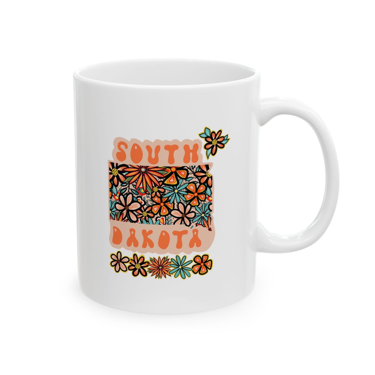 Retro 70s Flowers South Dakota Ceramic Mug 11 oz and 15 oz