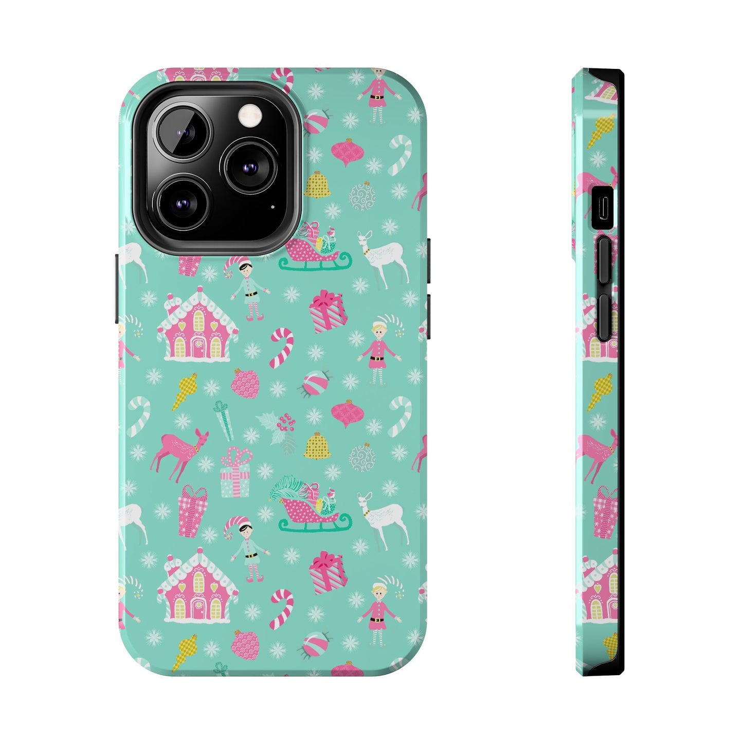 Pastel Christmas on Turquoise Tough Phone Cases