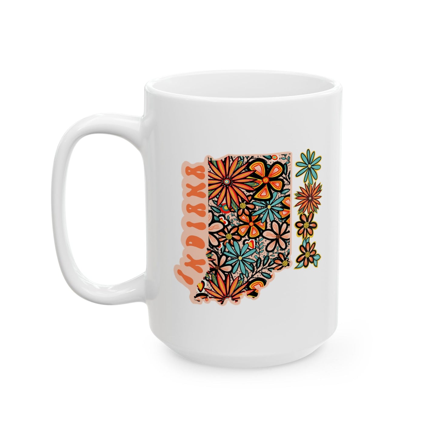 Retro 70s Flowers Indiana Ceramic Mug 11 oz and 15 oz