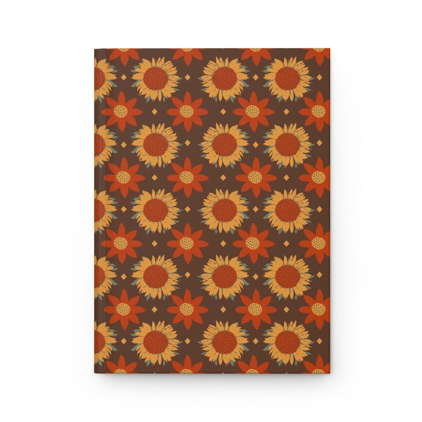Retro Gold Sunflowers on Brown Background Hardcover Journal Matte