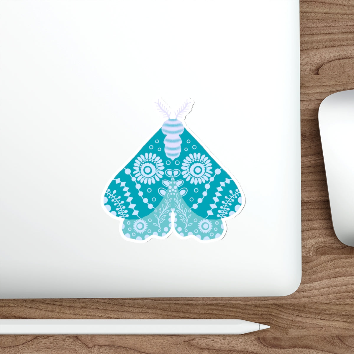 Folk Art Moth in Turquoise and Aqua Die Cut Sticker