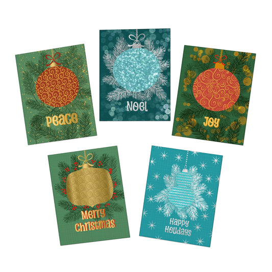 Glittering Holiday Bauble Cards with Five Different Designs — Multi-Design Greeting Cards (5-Pack) with Envelopes - FREE SHIPPING