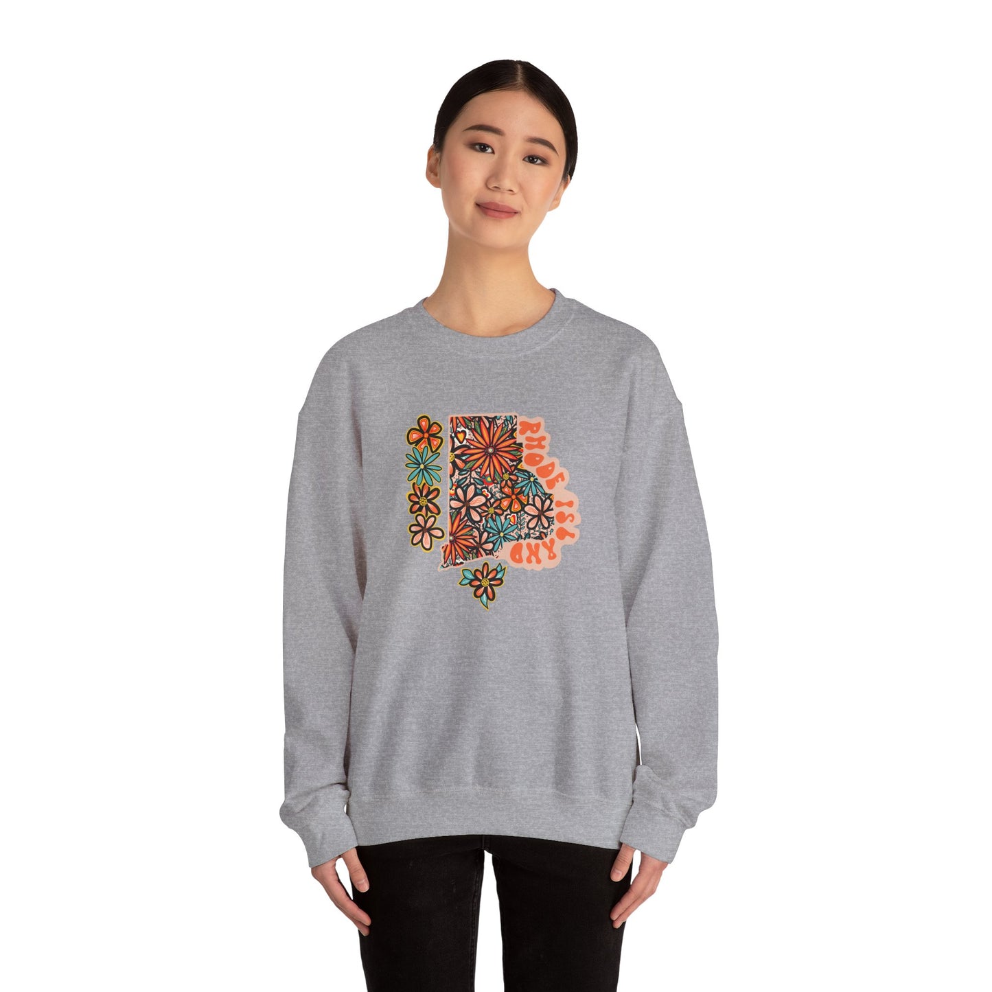 Retro 70s Flowers Rhode Island State Design — Heavy Blend™ Crewneck Sweatshirt