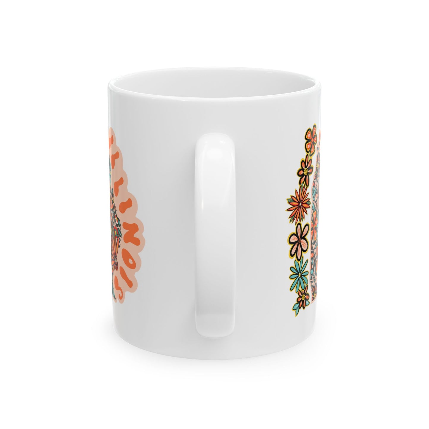 Retro 70s Flowers Illinois Ceramic Mug 11 oz and 15 oz