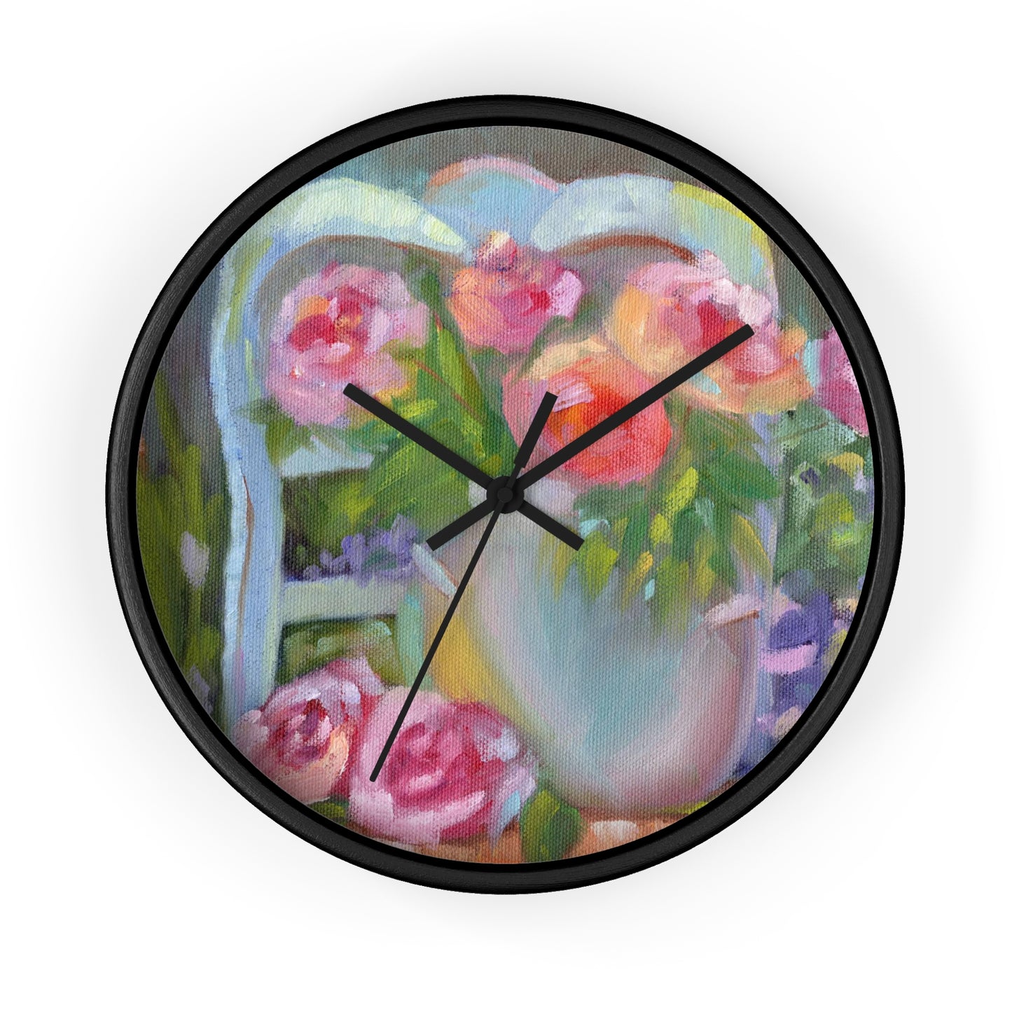 French Chair & Roses Wall Clock — Pastel Garden Home Decor