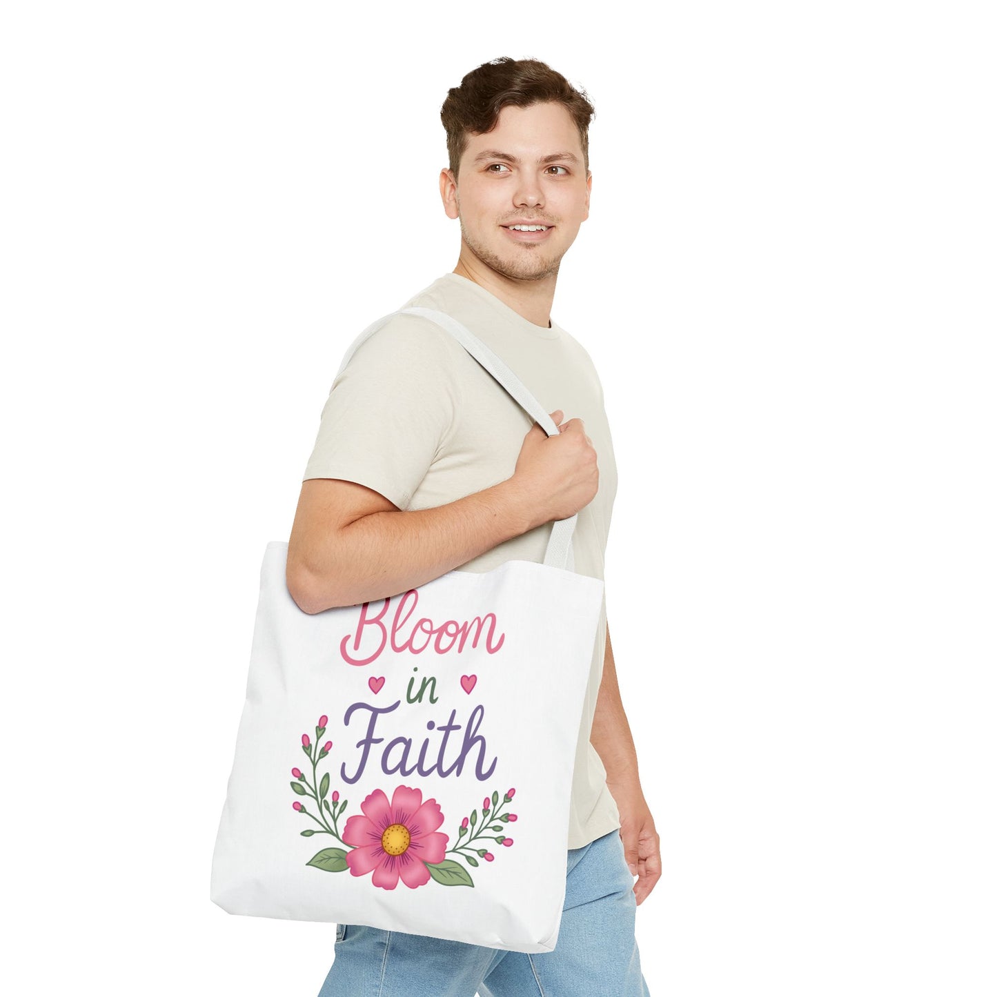 Bloom in Faith Floral Tote Bag — Inspirational Scripture Gift