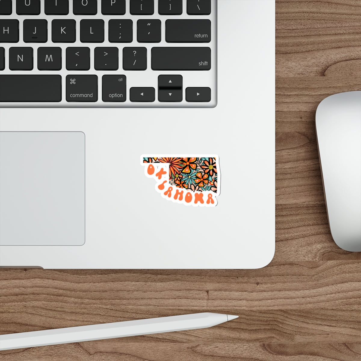 Oklahoma State Sticker | Vinyl Artist Designed Illustration Featuring Oklahoma State Filled With Retro Flowers with Retro Hand-Lettering Die-Cut Stickers