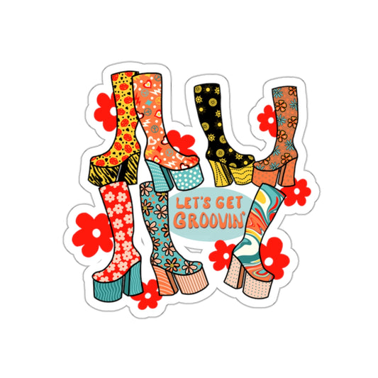 70s Groove, Let’s Get Groovin’, Retro Flower Power Boots Die-Cut Stickers