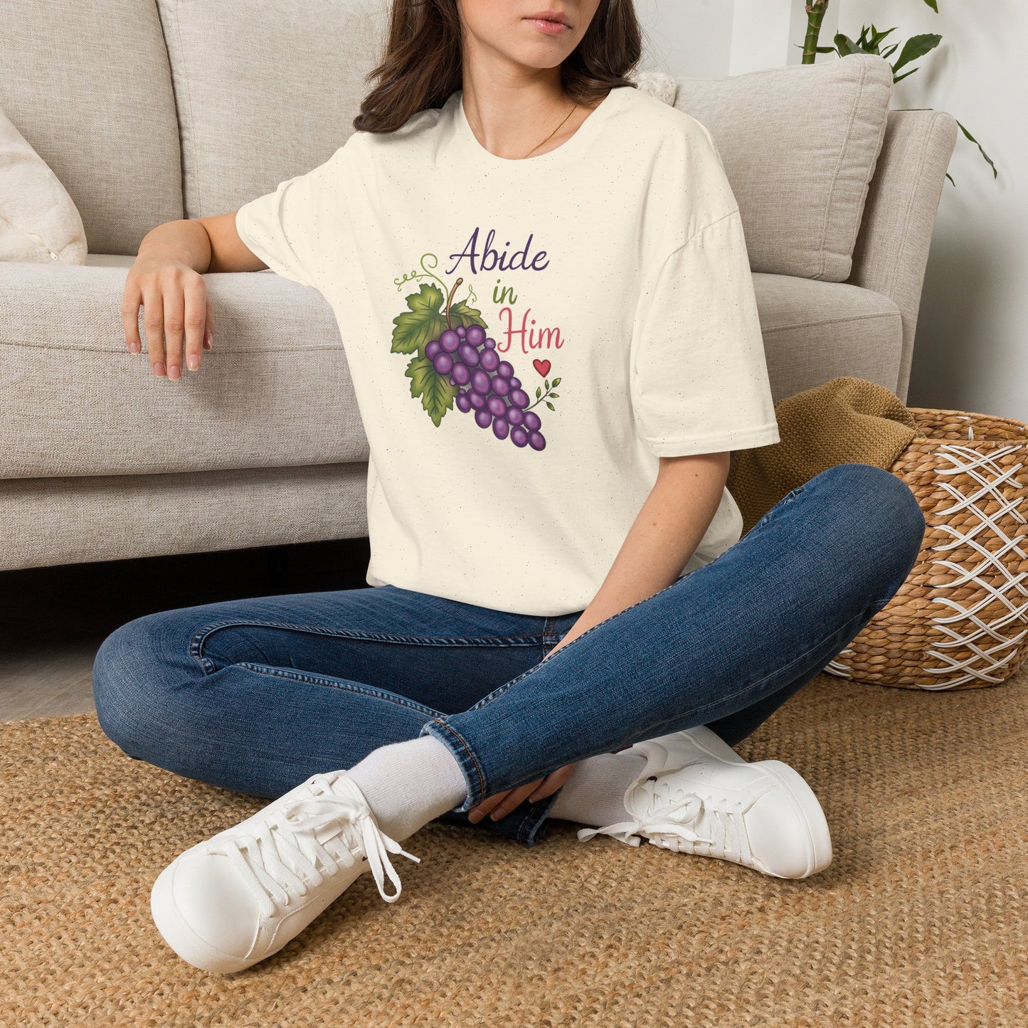 Abide in Him T-Shirt — Christian Faith Grapes Design