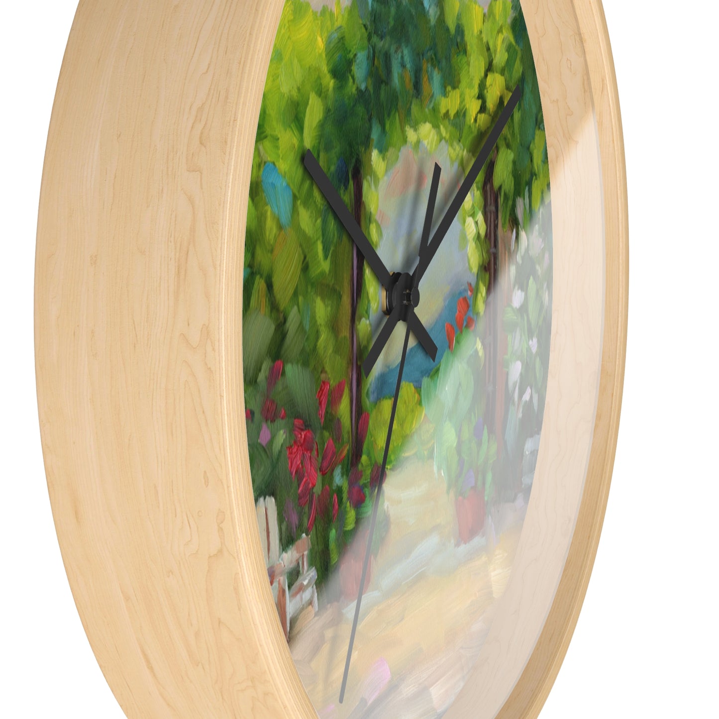 Garden Path Wall Clock — Peaceful Floral Patio Scene Decorative Clock