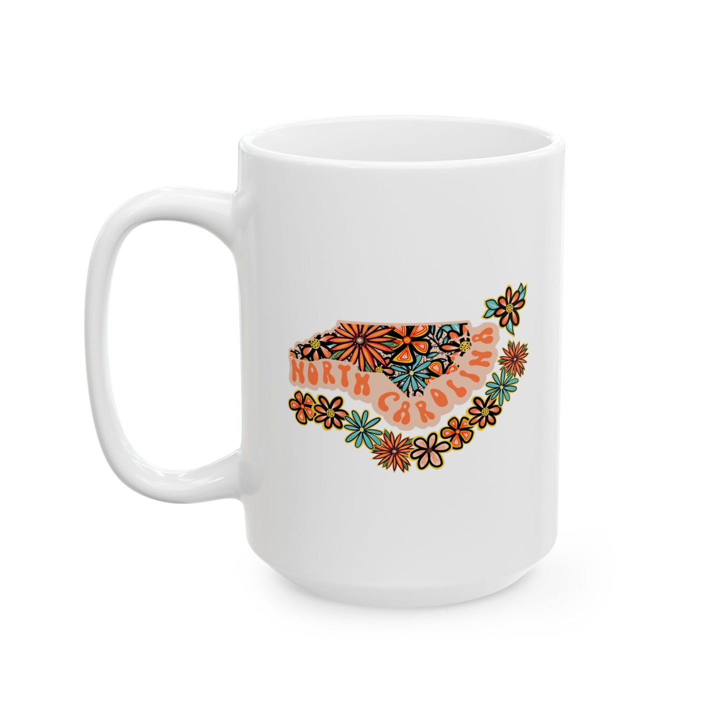 Retro 70s Flowers North Carolina Ceramic Mug 11 oz and 15 oz