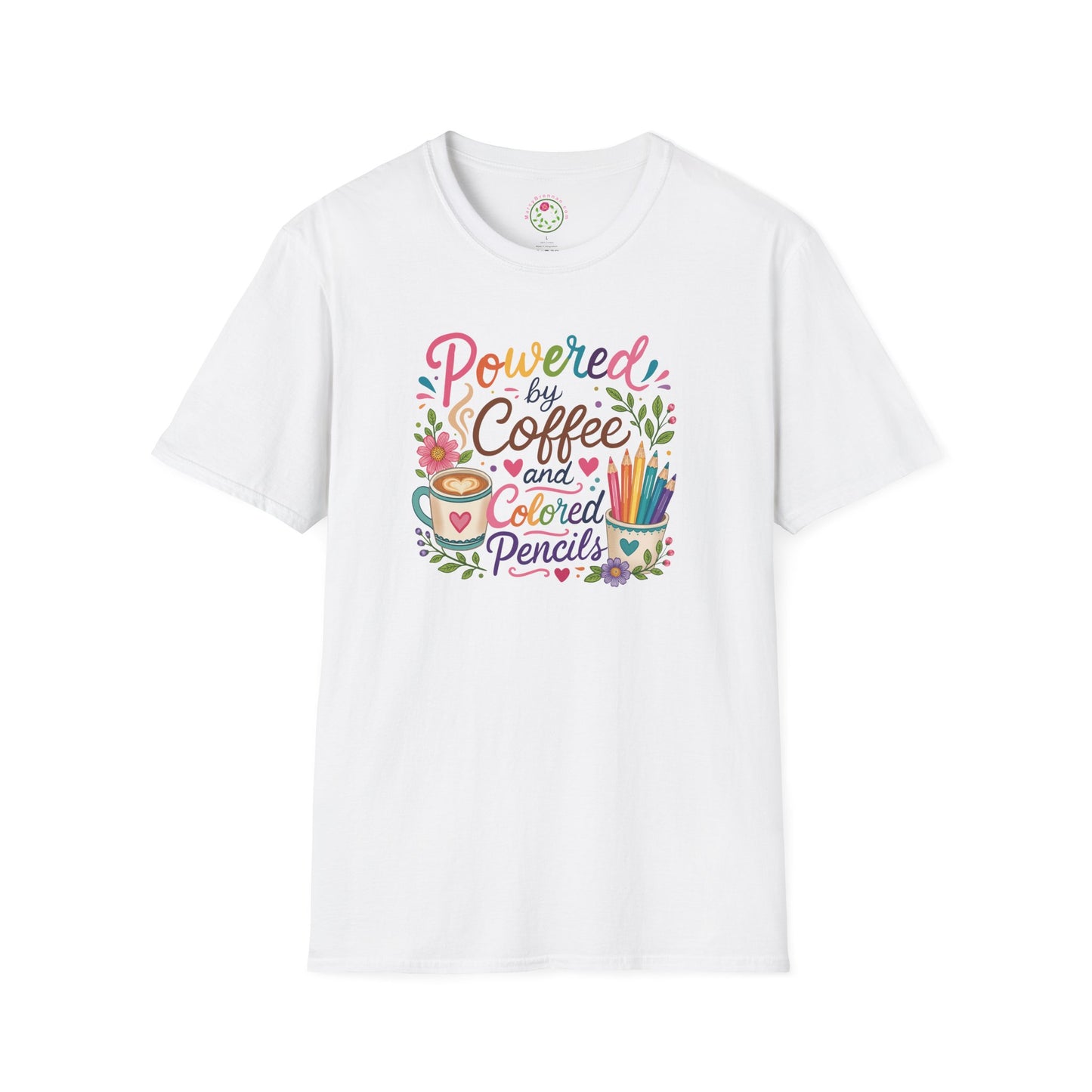 T-Shirt — "Powered by Coffee and Colored Pencils" Cute Artist Graphic Tee