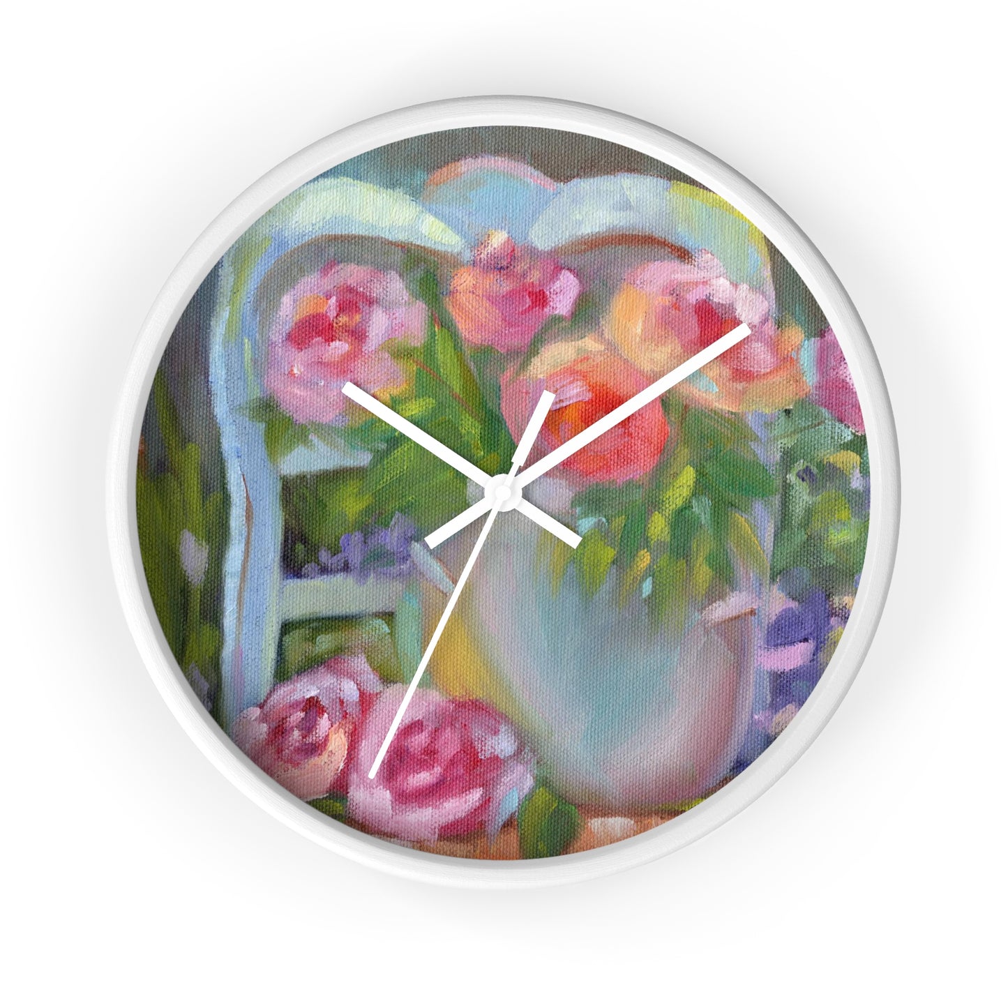 French Chair & Roses Wall Clock — Pastel Garden Home Decor